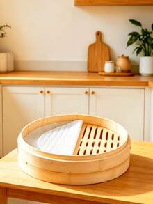 1 pieza Tapete de silicona grueso y redondo para vapor, resistente al calor alto, antiadherente y reutilizable, fácil de limpiar y lavable en lavavajillas, multiusos para cocinar al vapor dumplings, bollos bao, rollos, verduras y alimentos del hogar - Ver 1