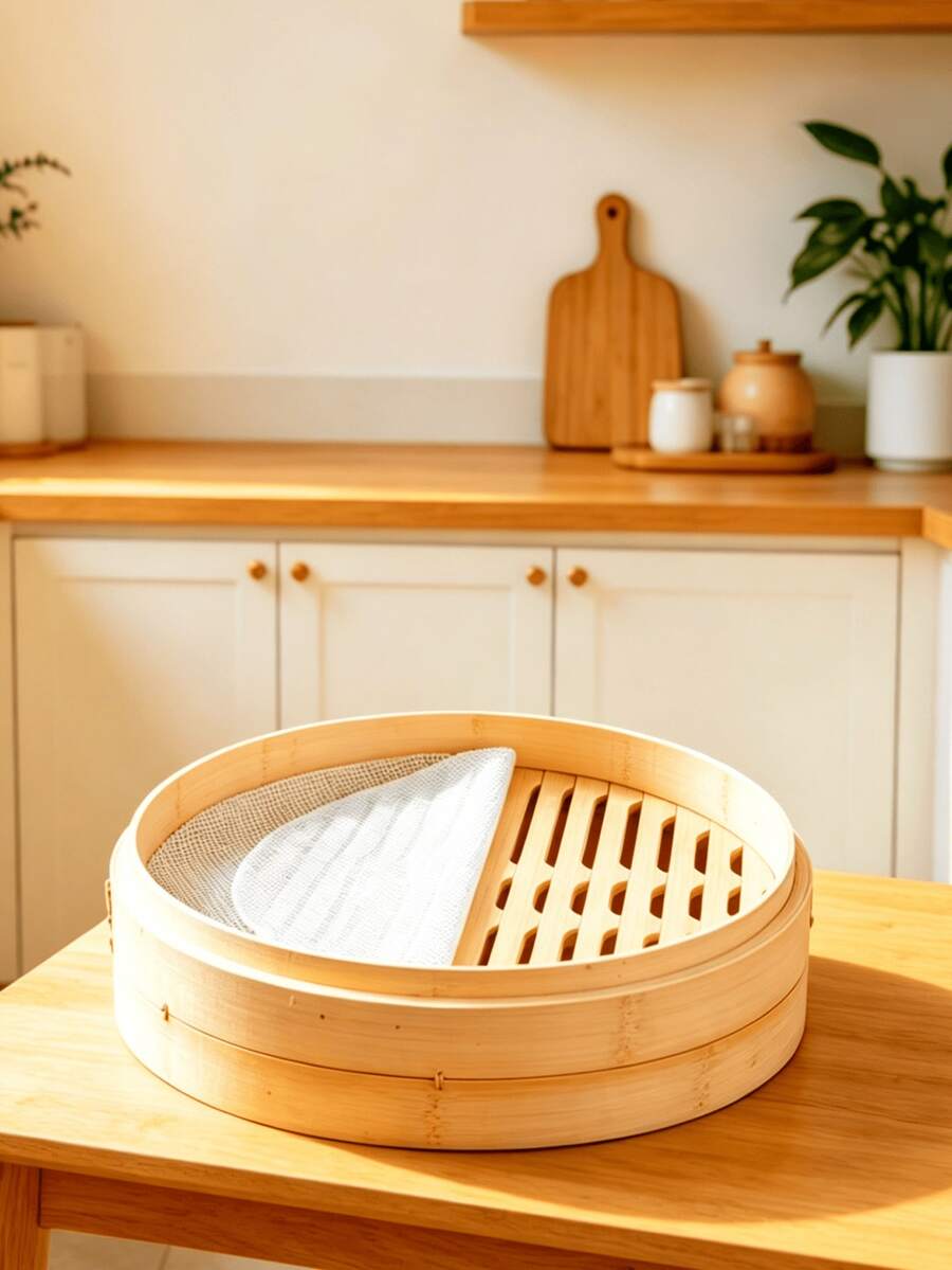 1 pieza Tapete de silicona grueso y redondo para vapor, resistente al calor alto, antiadherente y reutilizable, fácil de limpiar y lavable en lavavajillas, multiusos para cocinar al vapor dumplings, bollos bao, rollos, verduras y alimentos del hogar - Ver 1