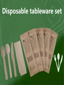 30 Sets Disposable Individually Wrapped Cutlery Set, Birch Wood Material, Includes 30 Forks, 30 Knives, 30 Spoons + 30 Napkins, Portable And Practical, Suitable For Travel, Party, Festival, Theme Party, Gathering And More - Multicolor - View 12
