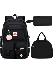 Set Ransel Minimalis Warna Polos 3 Buah dengan Liontin Mewah, Desain Multi-Kompartemen Kapasitas Besar, Tali Bahu Nyaman yang Dapat Diatur, Tali Koper, Cocok untuk Berbagai Acara, Hadiah Kembali ke Sekolah, Hadiah Sempurna untuk Pria/Wanita - A - View 8