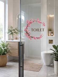 3pcs Creative Pink Floral Branch Door Stickers, Self-Adhesive Flower Wall Decals For Bathroom, Living Room, Entryway Home Decor - Painted Branches and Flowers - View 6