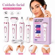 Afeitadora eléctrica 4 en 1 para mujer: depilación corporal completa, recorta el vello facial, de las cejas y de la zona del bikini. Tamaño compacto y portátil con batería de larga duración. Imprescindible para viajar y conseguir una piel suave en casa, en la escuela o de vacaciones. - Rosa - Ver 2