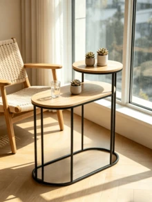 1pc Oval Multi-Layered Side Table, Storage Cabinet For Sofa Gaps, Simple Household Iron Floor Storage Corner Table. - Multicolor - View 6