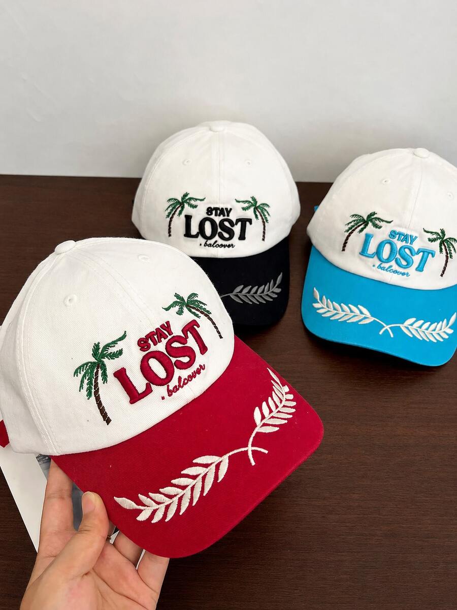 Urlaubsstil Kokosnussbaum bestickte Baseballkappe, Damen Outdoor Sonnenschutz Entenschnabel Hut, Inselstil lässige gebogene Krempe Kappe