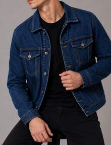 Men's Denim Jacket With Iron Button Closure - 靛藍 - 查看 2