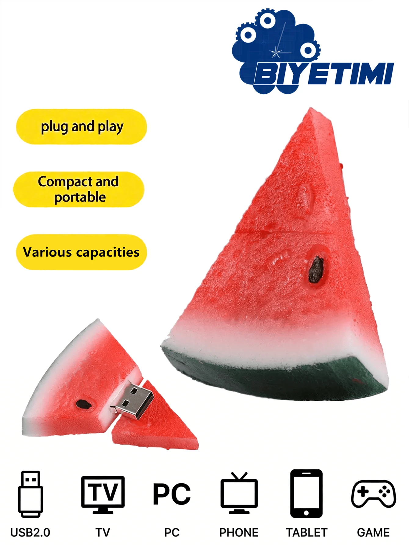 BIYETIMI Unidad flash USB con forma de fruta de dibujos animados de 128GB, compatible con teléfonos y computadoras. También disponible en unidad USB de 64GB 2.0 y unidad USB de regalo de 32GB.