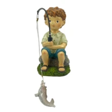1pc Fishing Boy Resin Figurine, Indoor Outdoor Garden Yard Balcony Decor, Cute Desktop Ornament - A - View 7
