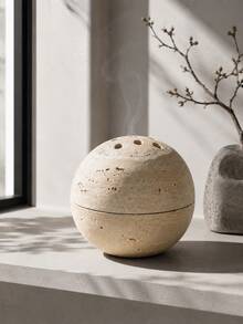1pc Wabi-Sabi Style Round Hollow Stone Texture Incense Burner, Multi-Hole Spherical Aromatherapy Burner, 2 Colors Sandstone Dark Green, Yoga Meditation Healing Tea Room Decor Fragrance Gift - Stone Ball Incense Burner - View 9