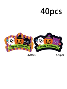 40/80pcs Halloween Pumpkin Ghost Stickers Labels Self-Adhesive For Envelope Sealing, Party Gift Decoration, Halloween Trick Or Treat, School Party - Multicolor - View 8