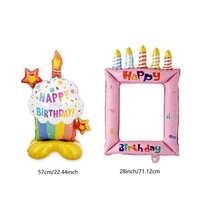2pcs Pink Candle Cake Photo Frame Balloon Base Paper Cup Birthday Cake Suitable For Birthday Party Decoration - Pink Candle Frame + Colorful Cupcakes - View 2