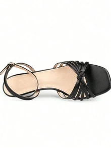 New Spring/Summer Commuter Versatile Party Wedding Elegant Fashion Style Solid Color Ankle Strap High Heel Sandals - Black - View 4