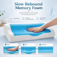 1pc Gel Memory Foam Wave Pillow, Suitable For Hot Weather Environments. Ergonomic Curved Design Pillow, Premium Memory Foam Provides Support. - 1PC - View 6
