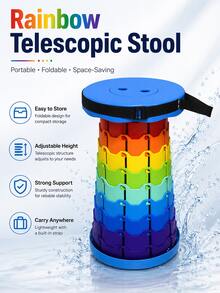 Lightweight Telescopic Cylindrical Camping Stool Folding Stool - Sturdy And Lightweight, Adjustable Height, With Handle, Suitable For Hiking, BBQ And Outdoor Activities, Camping And Patio Leisure, Travel And Fishing, Portable Telescopic Stool Outdoor Chair Rainbow Stool - Multicolor - View 1