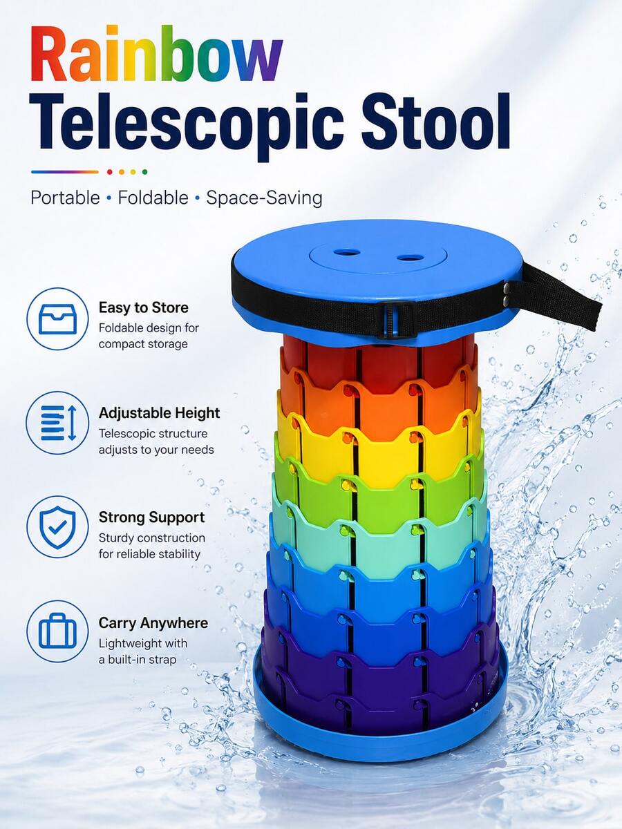 Lightweight Telescopic Cylindrical Camping Stool Folding Stool - Sturdy And Lightweight, Adjustable Height, With Handle, Suitable For Hiking, BBQ And Outdoor Activities, Camping And Patio Leisure, Travel And Fishing, Portable Telescopic Stool Outdoor Chair Rainbow Stool - Multicolor - View 1