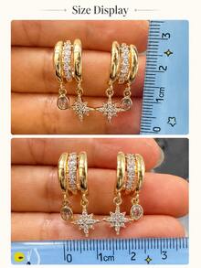 2 buah Anting Liontin Oktagram Zirkonia Tembaga, Warna Emas & Perak, Cocok untuk Pemakaian Sehari-hari, Pesta, Kencan, dan Liburan Wanita - MultiWarna - View 7