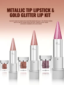 Pudaier Metal Pointed Lipstick & Glitter Sequins Set - Precise Lip Contouring, Smooth Application, Create Charming Lip Makeup, Suitable For Daily And Party Looks, Ideal Gift For Women - 21+709 - View 4