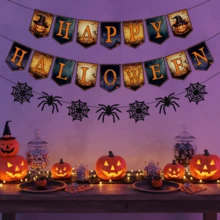 Halloween Dekorationen - Happy Halloween Banner | HALLOWEEN Party Dekorationen für Innen und Außen - Trunk Or Treat Hintergrund Girlande für Außen | Hängende Partyartikel Zubehör für Halloween - A - Übersicht 1