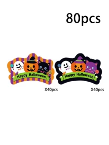 40/80pcs Halloween Pumpkin Ghost Stickers Labels Self-Adhesive For Envelope Sealing, Party Gift Decoration, Halloween Trick Or Treat, School Party - Multicolor - View 7