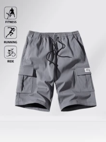 Men's Cargo Casual Shorts, Elastic Waist With Matching Drawstring, Loose Fit. Perfect Gift For Boyfriend Or Father's Day Sports - Dark Grey - View 3