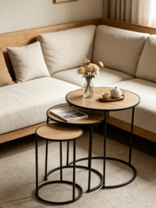1pc Light Luxury Nested Round Mother-Child Side Tables, Multi-Functional Combined End Tables For Living Rooms, Space-Saving Iron Storage Racks For Small Apartments. - Multicolor - View 2