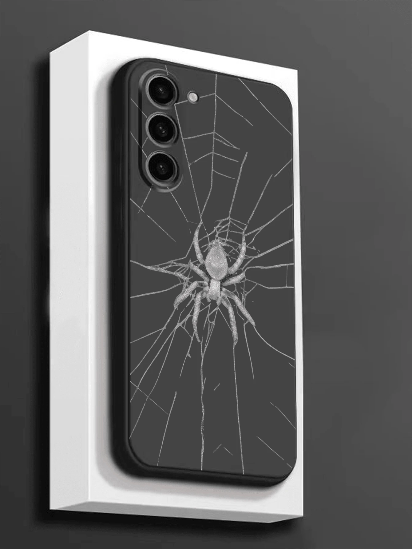 1pc Premium Grey Spider Web Pattern Black TPU Soft Shell Protective Case, Wear-Resistant, Shockproof, Full Coverage, Compatible With Huawei Honor Galaxy A04e/A05s/A13/A14/A15/A34/A35/A50/A52/A53/A54/S21/S22/S23/S24/S25/S25Ultra/S25 FE/S26/S26PLUS/S26ULTRA/S26 EDGE/ 6A/7A/8A/ 12T/13T/14T [International Version, Not Local Version] - Black - View 1