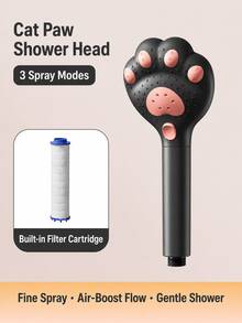 Cabezal de ducha de mano ajustable, diseño de pata de gato, 3 modos de masaje, filtro incorporado, adecuado para baño, montado en la pared o colgante, material de plástico, solo para ducha - multicolor - Ver 13