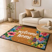 1pc Pastoral Floral WELCOME HOME Printed Doormat - Suitable For Home Entryway, Bathroom, Kitchen, Bedroom Decor, Can Be Used As Bedside Mat, Door Mat, Holiday Gift - Black - View 4