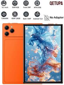 Qetupa 10-Zoll Android Tablet, Octa-Core Prozessor, 4GB RAM 128GB ROM erweiterbar bis 1TB, 1280x800 HD Display, unterstützt 5G+2.4G WiFi, Bluetooth 5.2, 5MP Frontkamera und 13MP Rückkamera, 6000mAh Akku, 802.11ac WiFi, Bluetooth 5.2, GPS - Orange - Übersicht 1