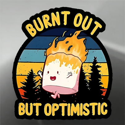 3/7Pcs Burnt Out But Optimistic Retro Marshmallow Stickers, Waterproof Self-Adhesive PVC Funny Mental Health Decals, Decor For Car Tumbler Laptop Water Bottle, Gift For Tired Workers Campers Positive Young Adults