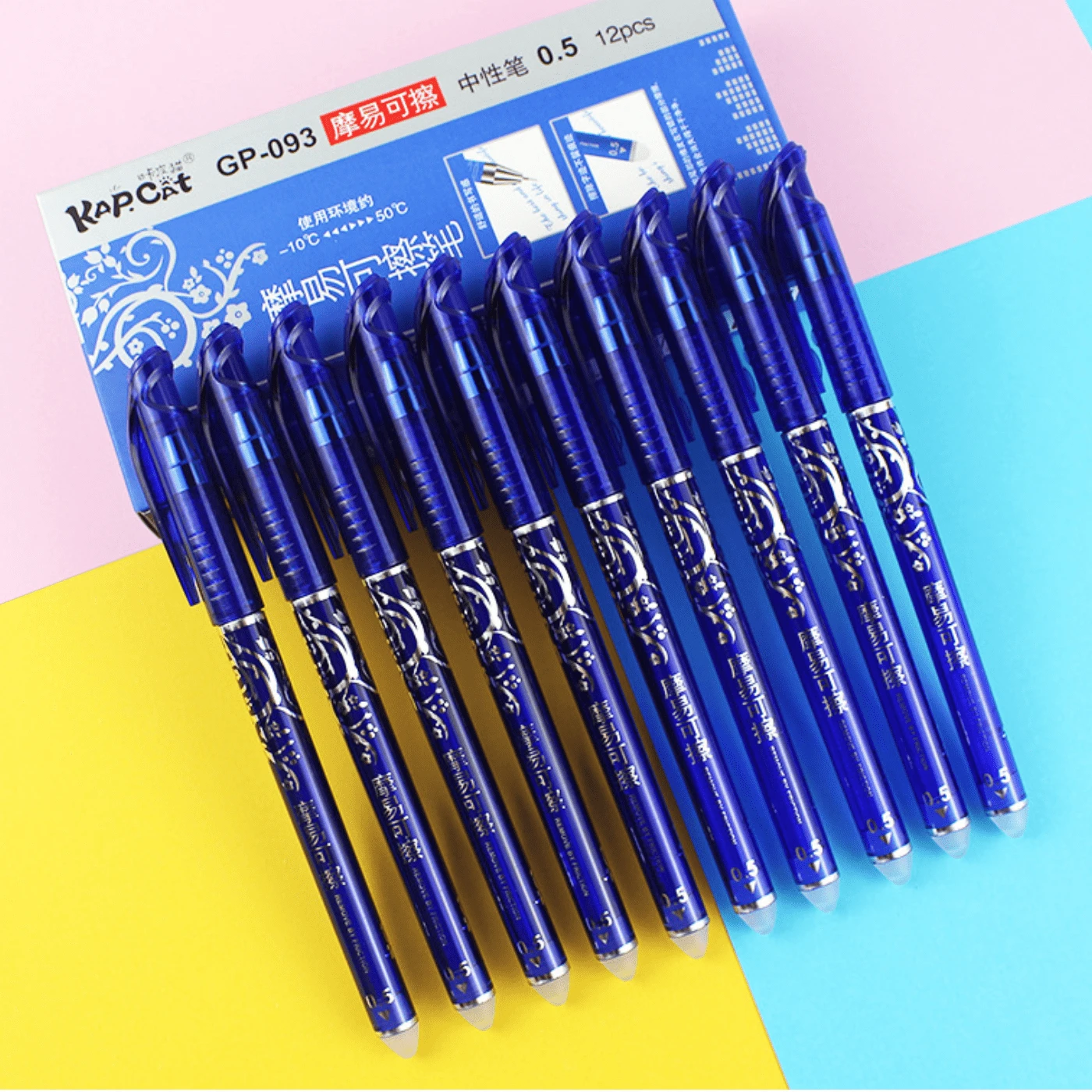12pcs Blue Erasable Gel Pens, Built-In Eraser, 0.5mm Quick-Dry Smooth Soft Grip Design, Perfect For Note-Taking And Writing, Ideal Office And School Supplies, Birthday, Christmas, Halloween, Valentine's Day, New Year, Friend Gifts And Easter Gifts - 12pcs/Set - View 1