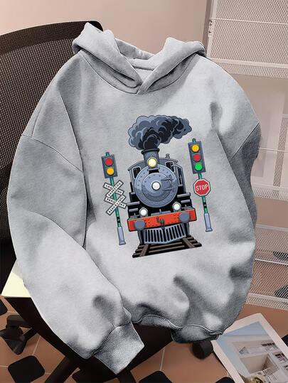 Tween Boy Fun Print Pullover Sweatshirt, Warm And Comfortable Fleece-Lined Pullover Sweatshirt For Autumn/Winter