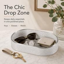 French Style Thin Gold Rim Boat-Shaped Leather Storage Tray, INS Style Premium Desktop Aromatherapy Vase Holder, Entryway Key Remote Control Sundries Organizer, Multi-Functional Home Decorative Tray - View 15