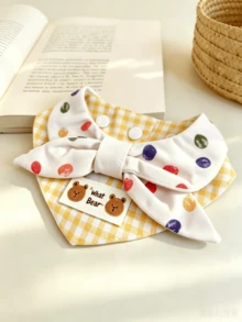 Cute Polka Dot Bear Pet Bandana Bow Tie, Yellow Plaid Cat & Dog Collar Scarf, Colorful Polka Dot Large Bow Tie Cat & Dog Bandana Bib, Suitable For Daily Wear, Birthday Party, Photo Styling - Multicolor - View 7