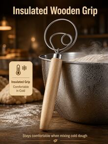 SMEGGEMS 1pc Stainless Steel Manual Dough Mixer - Handheld Flour Whisk With Wooden Handle, Baking Tool, Non-Stick Bread And Pastry Making, No Electricity Required, Compact Kitchen Gadget, Durable Cookware, Dough Mixer - View 6