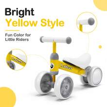 Balance Bike 1 Year Old – 4-Wheel Toddler Bike With Light-Up Wheels & Stable Steel Frame, Fun Toddler Outdoor Toys For Indoor Outdoor Play, Perfect As 1 Year Old Boy Gifts, Baby Toys 1 Year Old & 1st Birthday Girl Gifts Yellow - Yellow - View 4