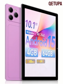 Qetupa 10.1 吋 Android 15 平板電腦，4GB RAM + 64GB ROM，RK3562 四核處理器，WiFi，1280 X 800 HD 螢幕，6000mAh 電池，5MP + 13MP 雙鏡頭，立體聲喇叭，時尚設計，耐用結構 - 粉色 - 查看 1
