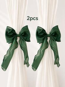 2PCS-Silk Bow Window Curtain Tie Backs, Ribbons & Bows,Lace Ribbon Bow Curtain Clips, French Bow Rope Fixers Decor Suitable For Wedding, Home, Bedroom, Office - Bow - View 21