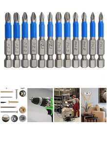 6PCS Magnetic Screwdriver Bit Set - Anti-Slip, 1/4" Hex Shank, Suitable For Electric And Manual Drills - Includes PH1, PH2, PH3, PZ1, PZ2, PZ3 Bits - Multiple Styles - View 4