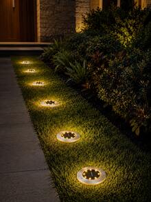 4/8pcs 8 LED Solar Ground Lights, IP65 Waterproof Solar Disc Lights, Auto On/Off Embedded Pathway Lights, Suitable For Garden, Yard, Walkway, Patio And Lawn Decoration Outdoor Landscape Lighting - 8LED - View 6