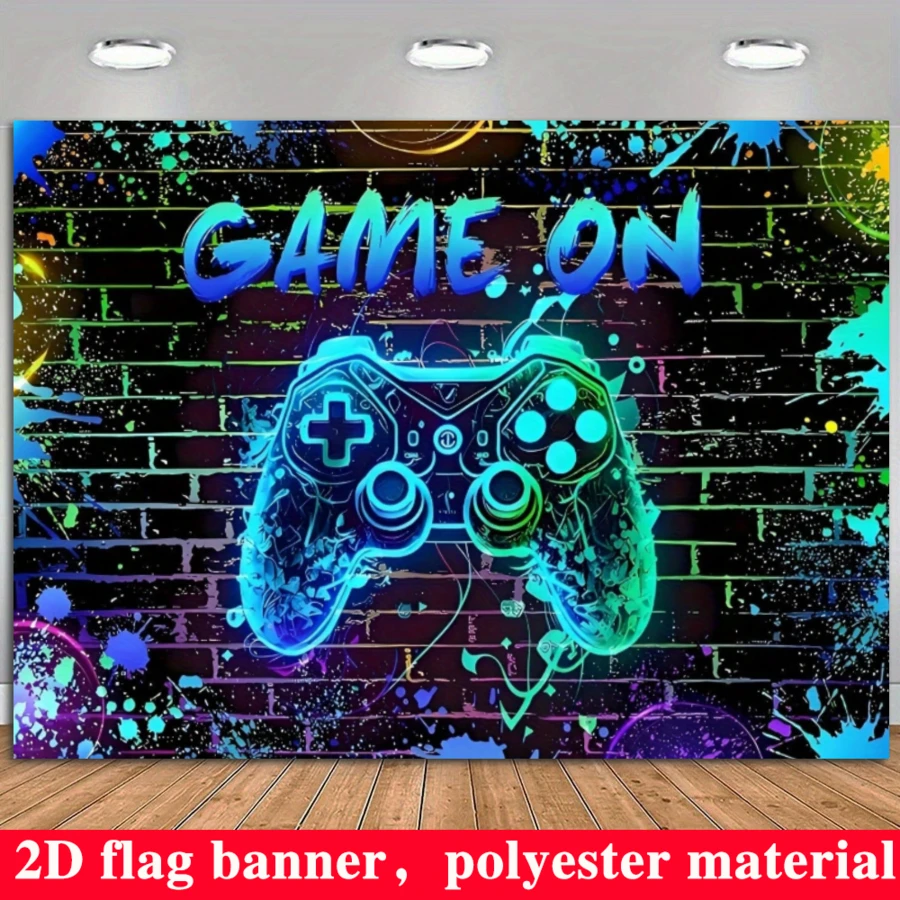 2D Plat 1 pièce Bannière de fond de jeu électronique - Décoration murale en polyester néon brillant pour gamer, convient pour l'anniversaire, la soirée de jeu, l'arcade - Décoration multifonctionnelle pour la chambre et le jardin, toile de fond de photographie thème de jeu sans électricité - Convient pour les occasions générales et divers festivals