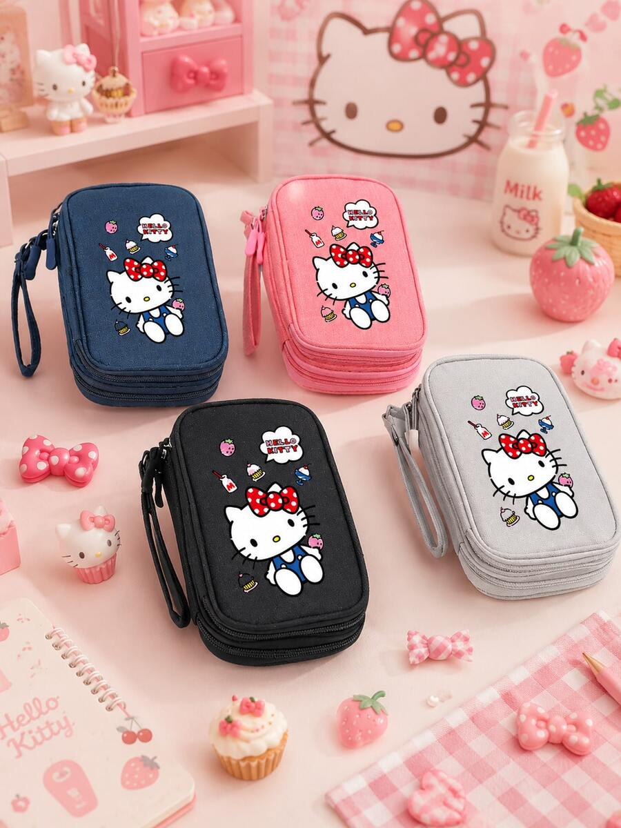 SANRIO 1個 Hello Kitty 印花數位收納袋,可愛多層拉鍊電子收納包,附腕帶,適用於電纜、耳機、卡片和小物品 - 彩色 - 查看 1