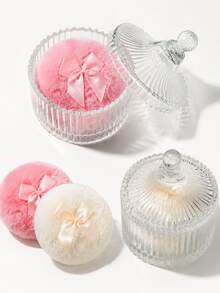 1pc Striped Glass Vanity Jar With Lid, Victorian Style Cosmetic Storage Container, Suitable For Loose Powder And Small Makeup Accessories, Elegant Bathroom Decor, Perfect Valentine's Day And Wedding Gift For Women, Wife And Girlfriend - Multicolor - View 1