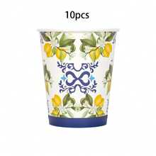 10入/20入/50入/80入 Capri Lemon 派對紙盤餐具用品，藍色瓷磚與黃色檸檬派對餐桌裝飾，夏季柑橘水果紙盤、餐巾紙、紙杯，適用於夏季假期生日、新娘婚前派對裝飾 - 彩色 - 查看 13