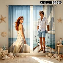 2pcs Personalized Custom Curtains, 2 Photo Custom Curtains, Home Decor, Wedding Gift, Birthday Gift, Anniversary Gift, Pet, Rod Pocket Design, Good Light Transmission, Suitable For All Seasons, Decorative Curtains, 160gsm - 2 Pieces In Multiple Colors - View 9
