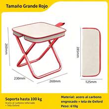 Silla y Taburete Plegable Portátil para Exteriores, Taburete de Pesca Tamaño Grande Rojo con Armazón de Acero Reforzado, ligero y fácil de transportar,Ideal para Camping, Viajes, Vacaciones y Ocio, Diseño Compacto Plegable Ligero con Tela Oxford Resistente - Rojo - Ver 5