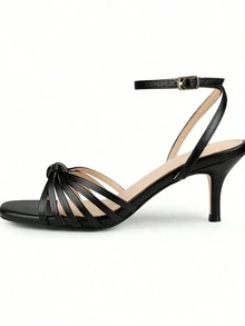 New Spring/Summer Commuter Versatile Party Wedding Elegant Fashion Style Solid Color Ankle Strap High Heel Sandals - Black - View 3