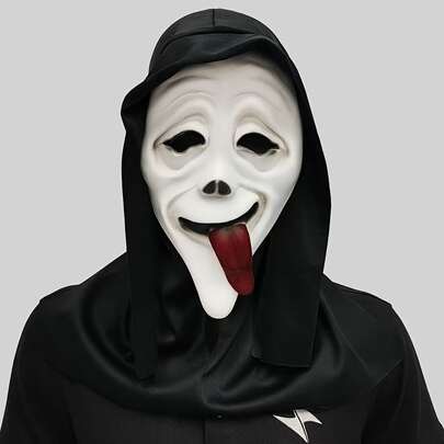 1 Peça Máscara de Fantasma Assustadora e Sinistra com Língua Longa, Máscara Facial Completa de Látex Natural, Adereço de Pegadinha, Adereço de Foto para Cosplay, Suprimentos Engraçados para Festa, Acessório para Apresentação no Palco