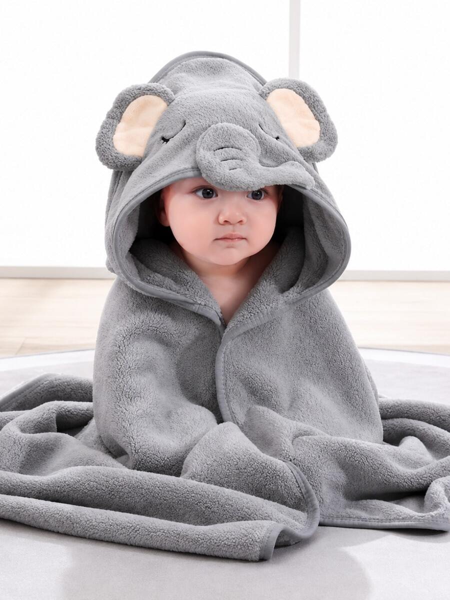 Baby Hooded Bath Towel Embroidered Absorbent Newborn Infant Bathrobe - Grey - View 1