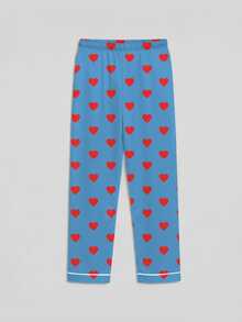 2pcs Men's Pajama Set, Satin Silk Heart Print Button Long Sleeve Top And Pants Loungewear Set, Autumn/Winter Clothing, Perfect Gift - Multicolor - View 6