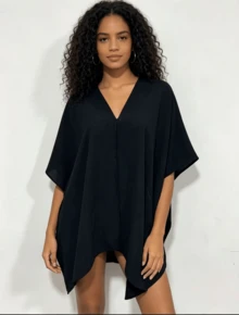 Women's Cover-Up Blouse, Cropped, Boho Chic Style, Multi-Shape, Summer 2025 - 黑色 - 查看 1